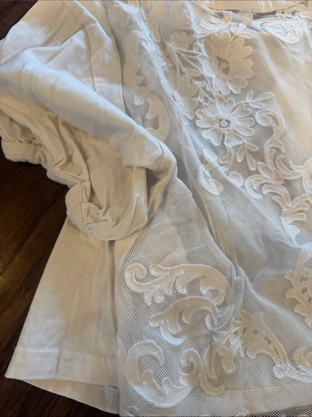 Anthropologie Women’s White Puff Sleeve Top with Lace Back Detail